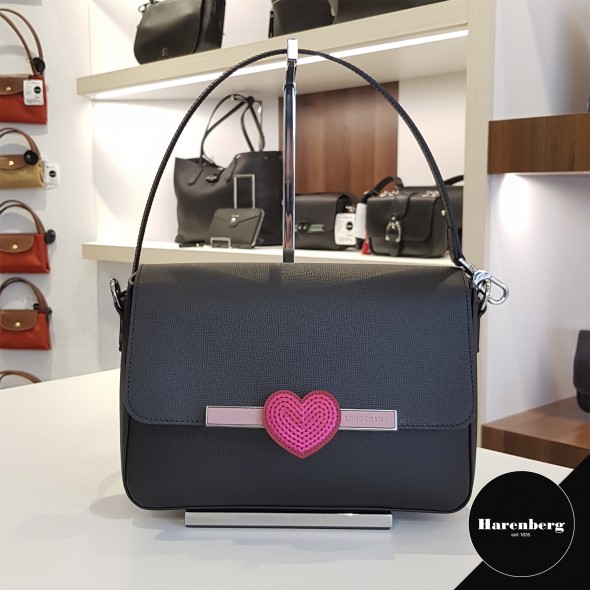 Longchamp Ledertasche Handtasche schwarz Herz