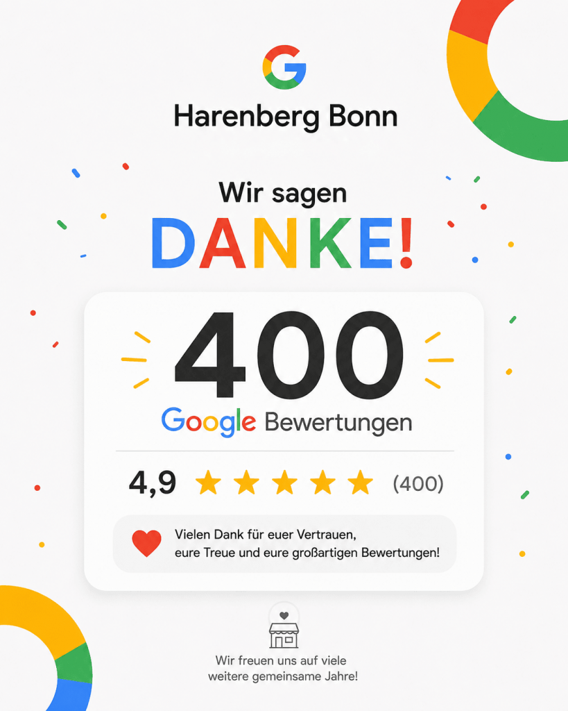 Harenberg Bonn 400 Google Bewertungen 4,9 Sterne Vielen Dank